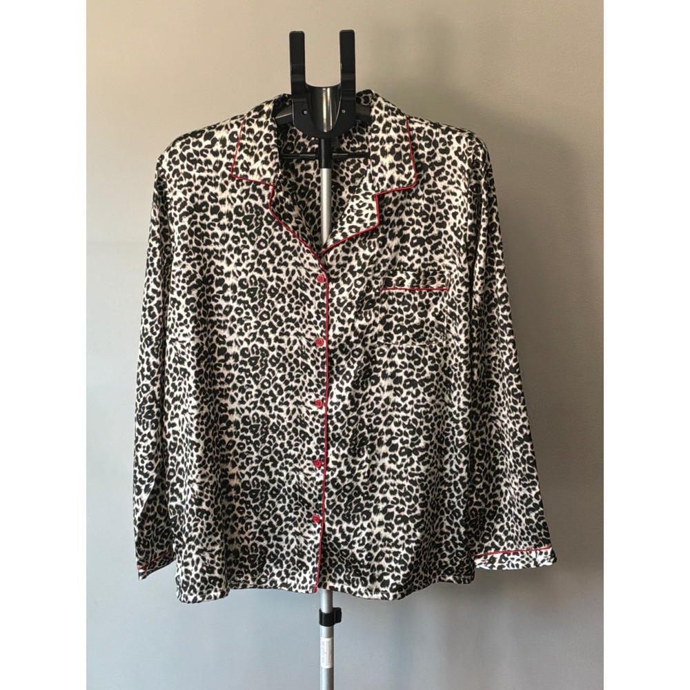 Pink K Leopard Satin Pajama Top Womens XL NWT Kmart Y2K Mob Wife